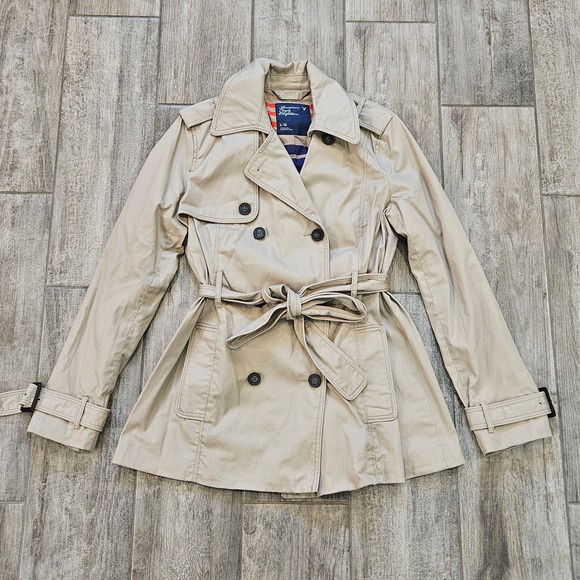 American Eagle Outfitters Jackets & Blazers - American Eagle Outfitters Trench Coat Womens Size L Khaki Tan Double Breasted